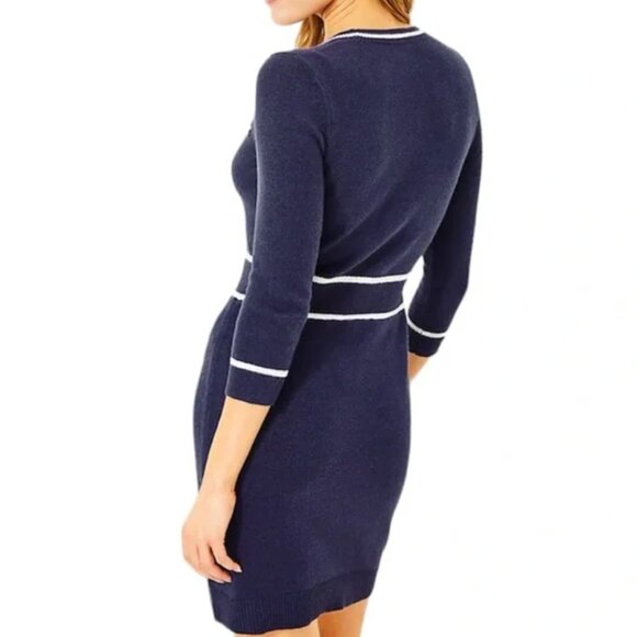 Lilly Pulitzer Danley Sweater Dress Mini 3/4 Knit Stretch Navy Blue Size Small - Picture 7 of 11